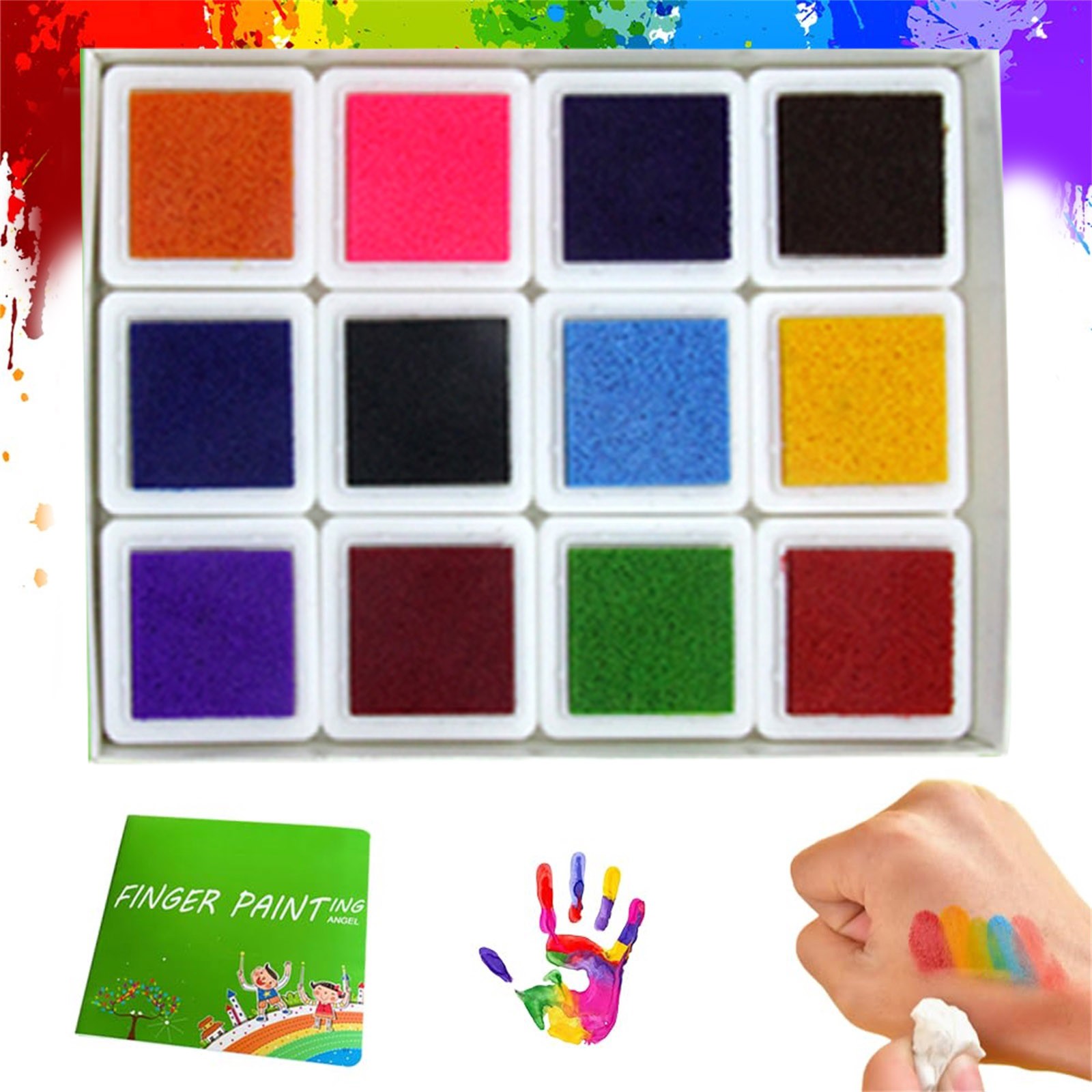 Lolynie Funny Finger Painting Kit 12 Color Washable Finger Paint Set With Book For Kids Diy Crafts Finger Paint Sets For Children'S Day Christmas Art Painting Supplies